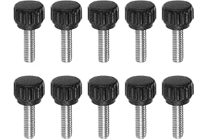 HARFINGTON 10pcs Knurled Clamping Knobs Thumb Screws M5 x 16mm Metric Male Thread 13mm Matte Plastic Head 304 Stainless Steel Stud Hand Threaded Knob Thumbscrew Handle, Black