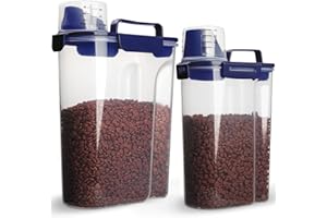 TIOVERY Dog Food Storage Container, 5-7 Lbs Airtight Pet Food Container, Cat Food Container Dispenser with Portable Handle, Pouring Spout and 4 Seal Buckles for Dogs Cats 2 Pack Blue