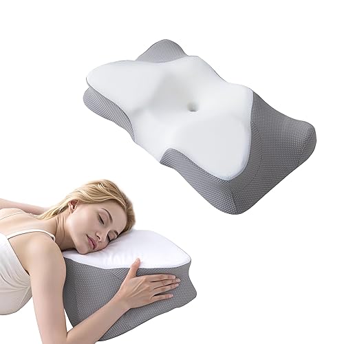 ANYSOUL Supportive Cooling Pillow for Comfortable nap time Sleep Quality; an Ergonomic Memory Foam Pillow for Shoulder and Neck Pain Relief, Perfect for Side Sleepers(White Grey)