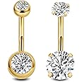NICEIGHT 2PCS 14G Surgical Steel Belly Button Rings for Women Round CZ Navel Ring Long Belly Rings Belly Piercing Jewelry 6-16MM