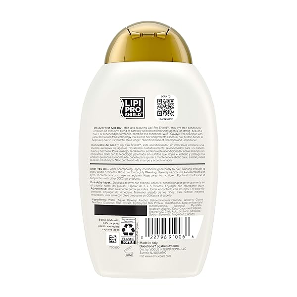 OGX NOURISHING + COCONUT MILK CONDITIONER, HYDRATING & RESTORING CONDITIONER MOISTURIZES FOR SOFT HAIR AFTER THE FIRST USE, PARABENS-FREE, SULFATE-FREE SURFACTANTS, 13 FL. OZ