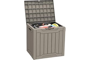 YITAHOME 31 Gallon Outdoor Storage Deck Box, Waterproof Resin Package Delivery and Storage Box with Lockable Lid for Patio Furniture Cushions, Pool Accessories, Garden Tools, Taupe