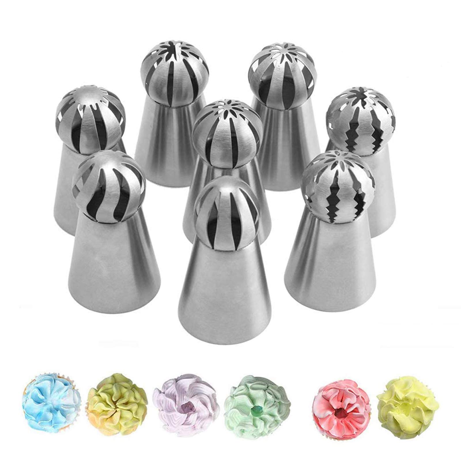 Russian Piping Tips Set, Xfaiz 8PCS Stainless Steel Cake Cupcake Decorating Supplies Kit Flower Frosting Tips DIY Icing Piping Tips for Cake Decorating