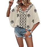 Urchics Chiffon Batwing Tops for Women Short Sleeve V Neck Blouse Tops V-Neck Casual Loose Summer Top Shirts