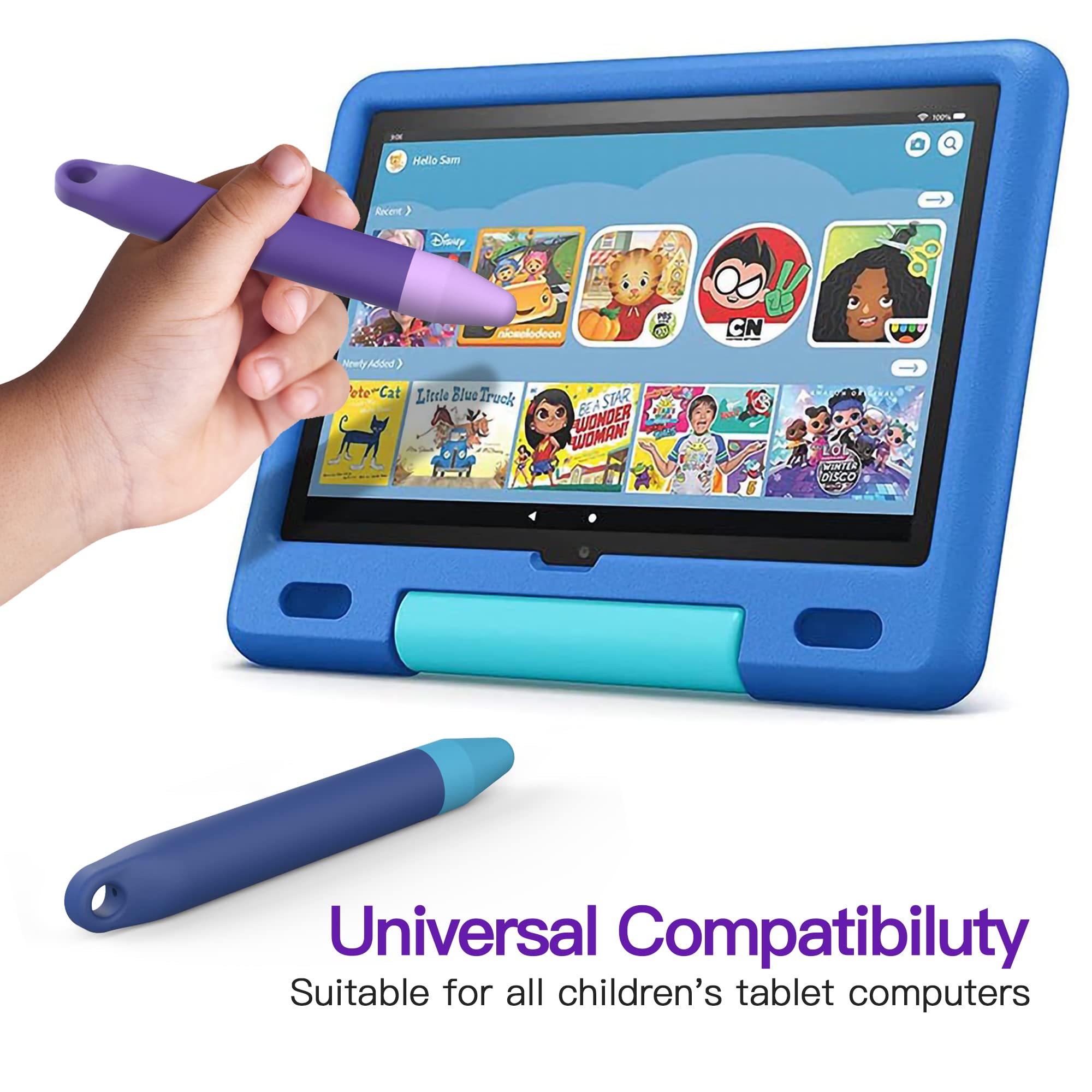 Kid-Friendly Pens for Touch Screens - 2 Pack of Purple and Blue Stylus Pens Compatible with Kindle, iPad, iPhone