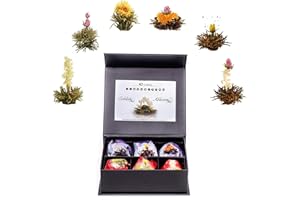 Creano Blooming Tea Mix 6pcs Set Flowering tea White Tea & Black Tea in Elegant Magnetic Box with Silver Embossing