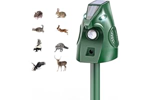 Ultrasonic Animal Repellent Outdoor, Solar Power Cat Rodent Raccoon Repeller, Squirrel Skunk Control Device with Motion Senso