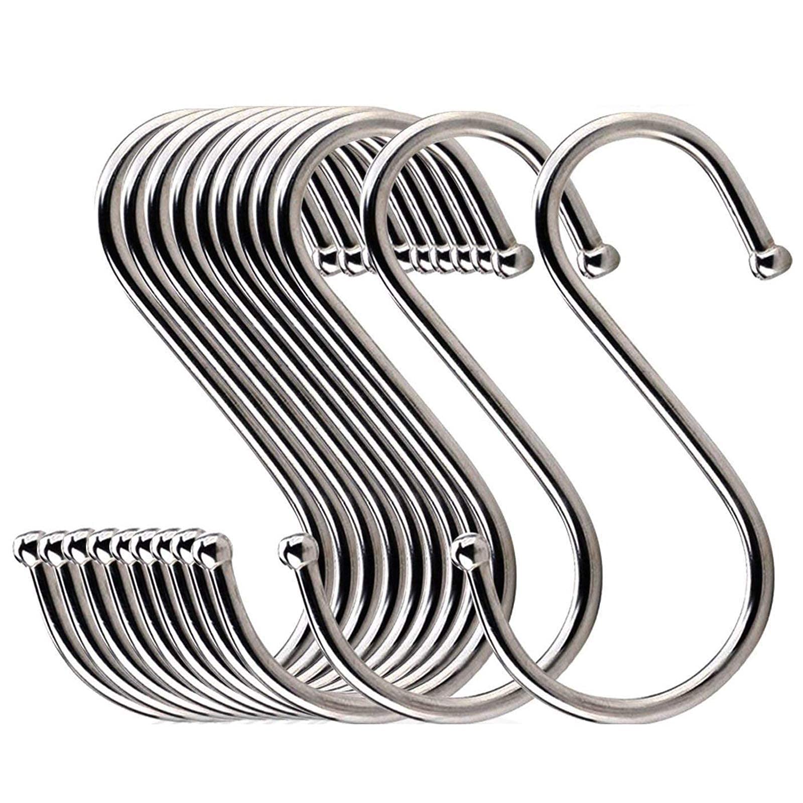 10PCS Stainless Steel S Hook - S Shaped Heavy Duty Hanging Sturdy Metal Hooks for Clothes & Towel - Hanging Hangers Hooks With Round Ball Ends for Home Kitchen, Workshop, Office, Bathroom and Bedroom