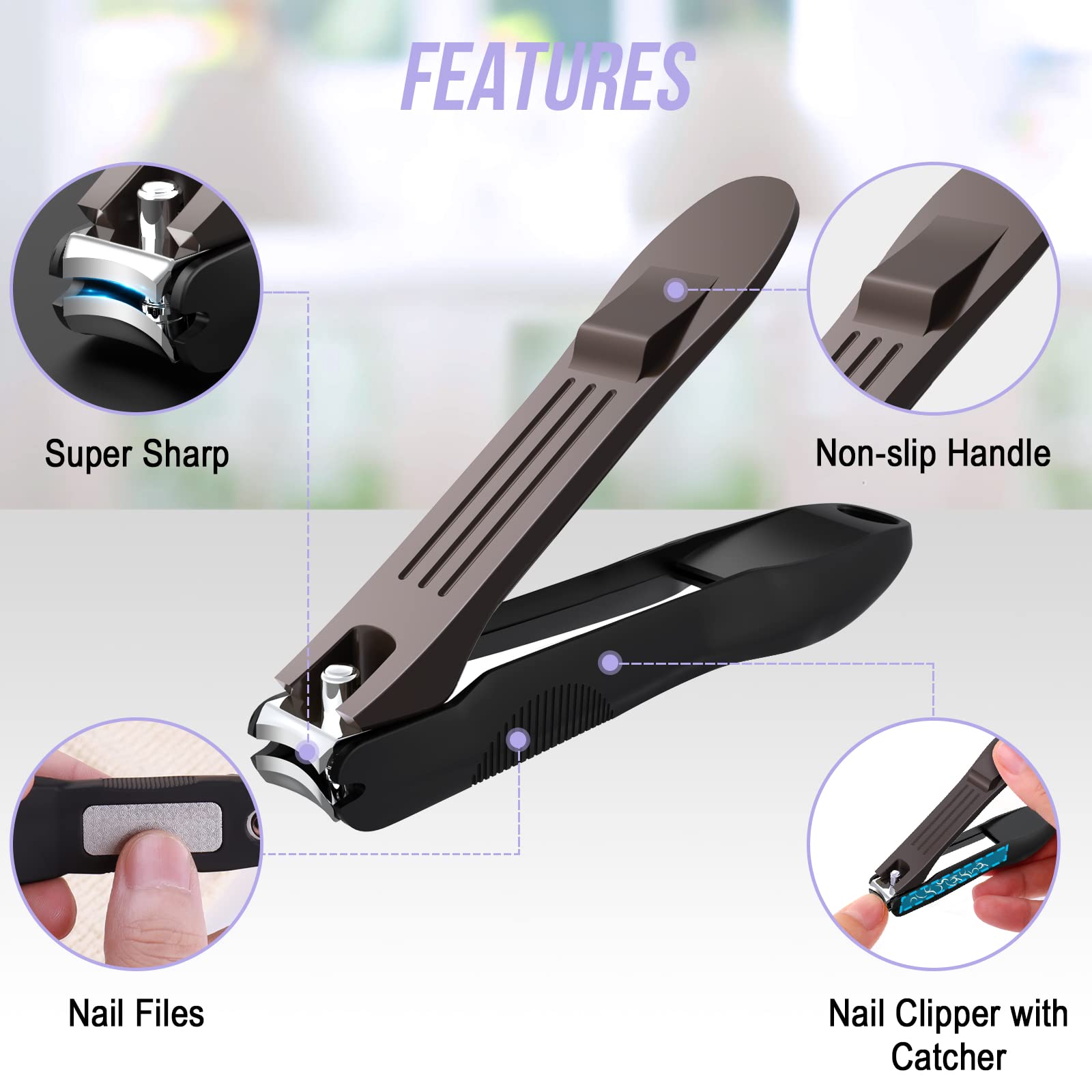 Nail Clipper with Catcher, GLAMFIELDS Large Fingernail Toenail Clippers Anti Splash, Stainless Steel Detachable Easy Clean Nail Cutter for Men Women Seniors (L+Nano Glass File) - Image 4