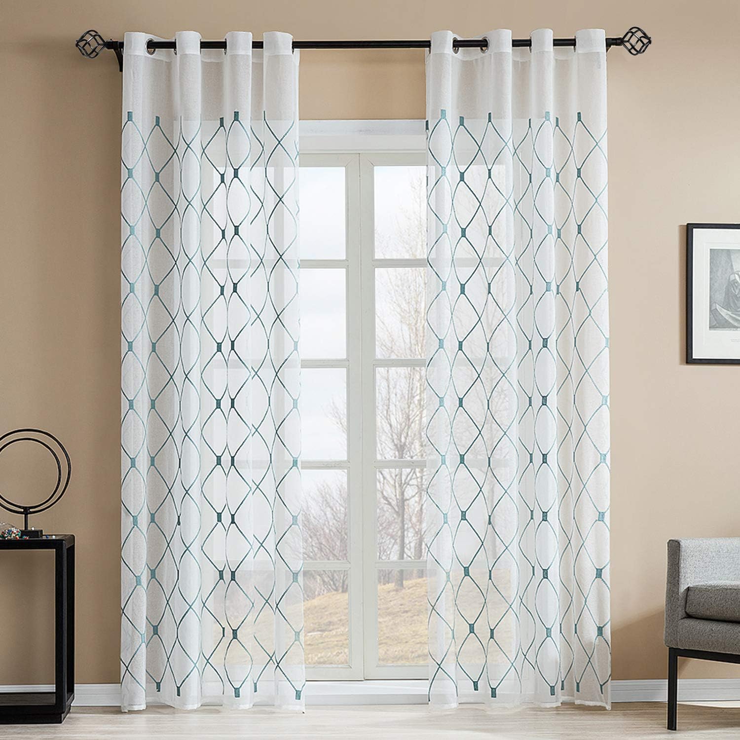 WL.Rocaille Window Treatment Single Curtain Rod Set, 3/4 Inch Diamete/Adjustable Length,Twisted Cage Finials(86 to 120 in, Pewter): Home Improvement
