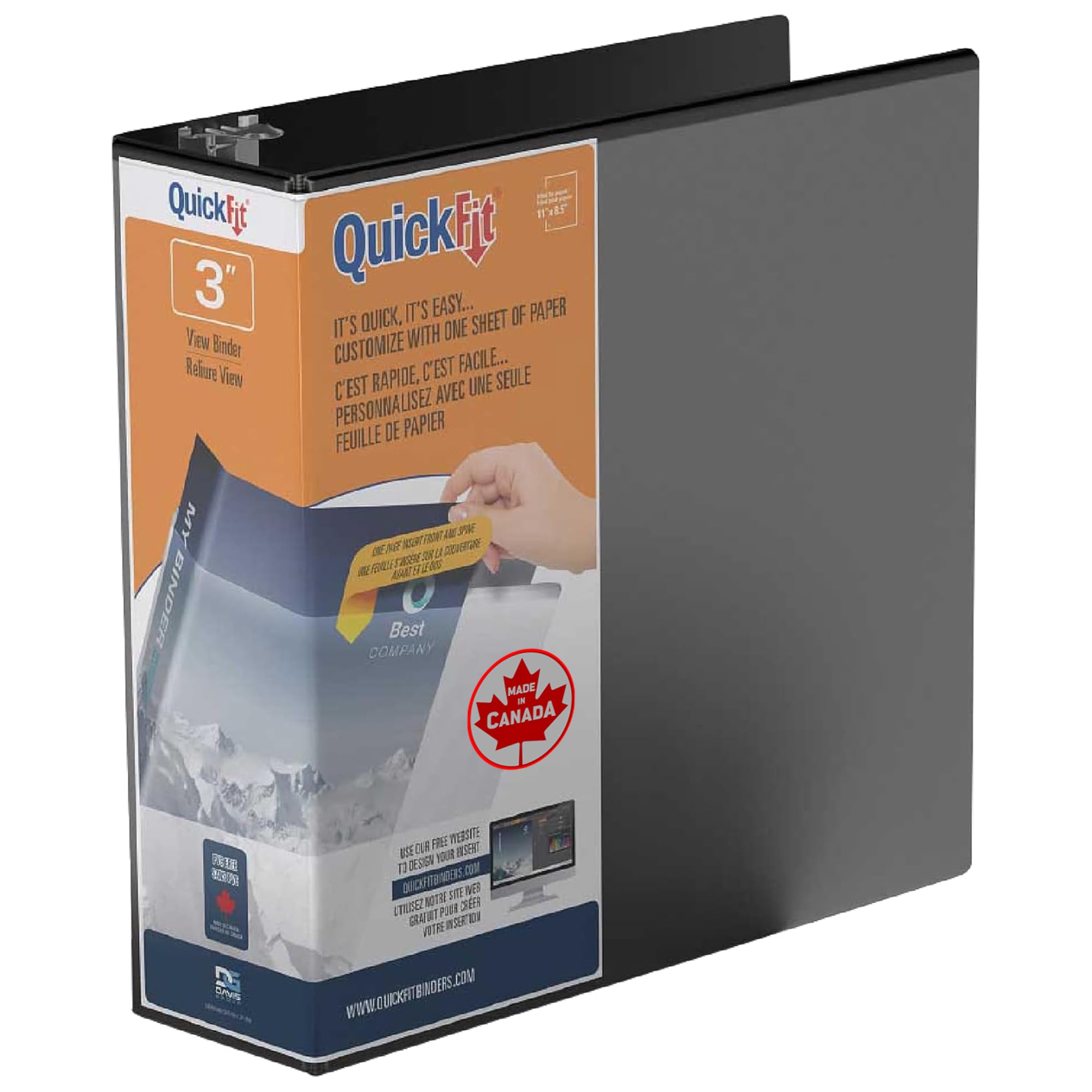 QuickFit View Binder, 3-Ring Binder for School or Office, D Ring, Black, Single, 3 Inch