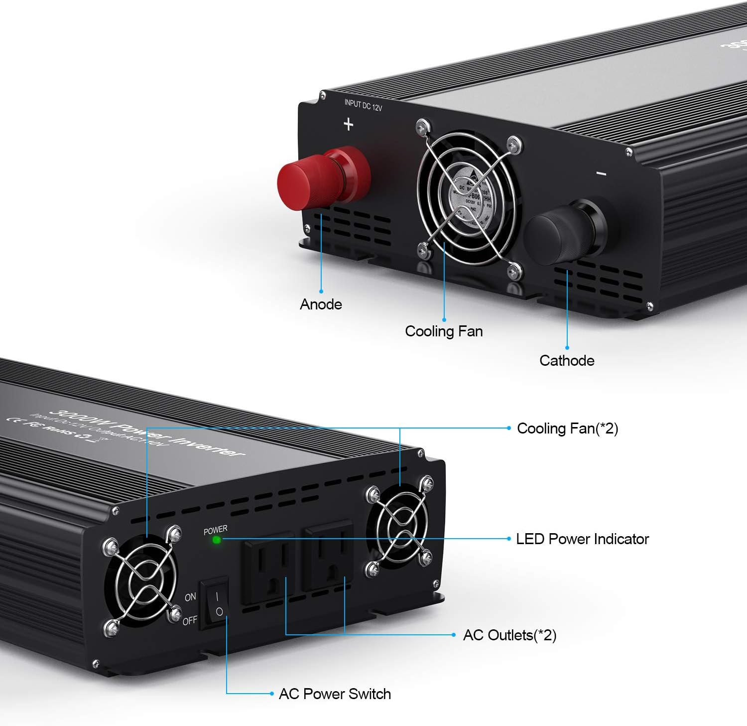 HAITRAL Power Inverter 3000W Modified Sine Wave Inverter 3000 Watt 12 Volt DC to 110 Volt AC Converter with Three Intelligent Temperature Control Fans HAITRAL Power Inverter 3000W Modified Sine Wave Inverter 3000 Watt 12 Volt DC to 110 Volt AC Converter with Three Intelligent Temperature Control Fans