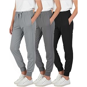 Real Essentials 3 Pack: Girls' Lounge Joggers Soft Athletic Performance Casual Sweatpants (Ages 7-16)