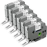 Compatible with Brother TZe231 TZ Tape 12mm 0.47 Laminated White Replacement for Brother P-Touch D220 PT-D210 D410 H110 P710BT Label Maker Tape, 1/2" (12mm) x 26.2ft, 6-Pack