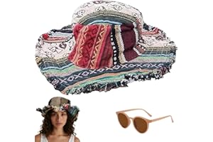 Frayed Patchwork Bucket Hat,Boho Multicolored Mushroom Hemp Hats for Men Women,Vintage Shapeable Wide Brim Sun Bucket Hats