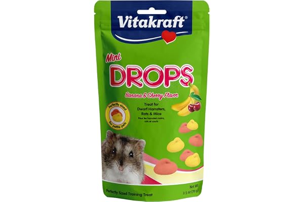 Vitakraft Mini Drops Cherry Banana Treats for Hamsters Rats Mice and Small Pets - Wholesome Small Animal Snacks with Real Fruit Flavor and Nutrient-Rich Goodness - 2.5 Ounce Pack