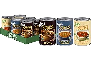 Amy's Soup, Organic Variety Pack, Chunky Vegetable, Quinoa, Kale and Red Lentil, and Lentil Canned Soup, Made With Organic Vegetables, Pack of 6