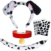Jmkcoz Halloween Dalmatian Costume Set Puppy Dog Ear Headband and Tail Velvet Choker Stickers for 100 Days of School Dress Up