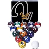 Billiard Balls Complete Set Pool Table 16 Balls with Cue Ball, Polyresin | Regulation Size 2-1/4", Weight 6 oz for 8-ball, 9-ball, Professional Tournament, Recreational Play
