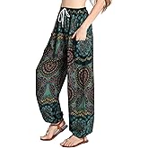 Tranquil Threads Women's Harem Pants with Pockets and Drawstring, Hippie Boho Yoga Clothes