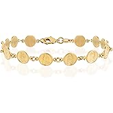 Barzel 18K Gold Plated Virgin Mary Coin Bracelet, 7.5 Inches, Waterproof, High Polish Finish, Tarnish Free
