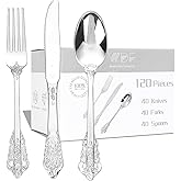 WDF 120PCS Silver Plastic Silverware - Heavy Duty Silver Plastic Cutlery Set - 40 Forks, 40 Spoons, 40 Knives, Perfect for Parties Weeding Valentine's Day