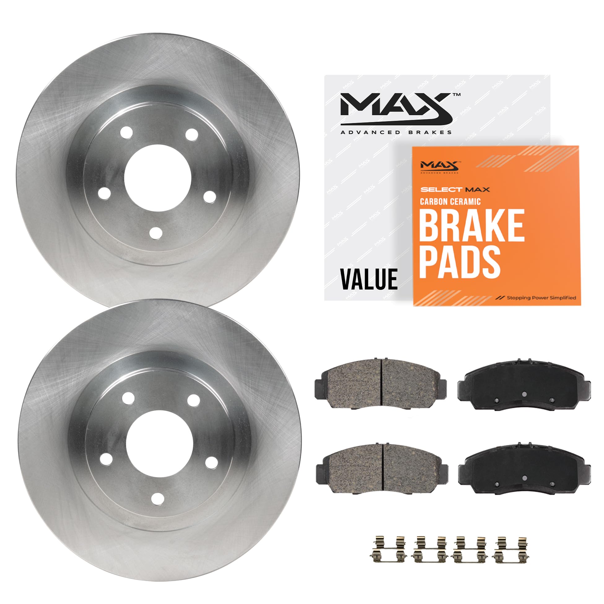 Max Advanced Brakes Front Brake Kit Compatible With 2021 2022 2023 Kia Sorento Compatible With Hyundai Santa Fe Cruz Replacement Premium OE Disc Brake Rotors and Ceramic Brake Pads Image