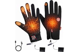 USB Heated Gloves for Men, Touch Screen Waterproof Thermal Hand Warmers Motorbike Gloves, Waterproof & Windproof Non-Slip Glo