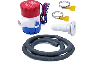 1100GPH Bilge Pump Kit 1-1/8 Inch Marine Bilge Pump Plumbing Kit with 6.5 FT Hose 2 Clamps and 1 Drainage Outlet, Thru-Hull F