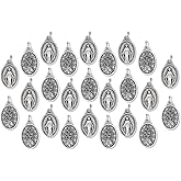 Caritas et Fides Pack of 25 - Bulk Miraculous Medals (1", Silver Oxidized), Made in Italy - Mary Pendant for Necklace, Catholic Jewelry Pendant