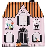 Bonjour Fete Pink Haunted House Paper Plates, Cute Halloween, 8 Pack | Die-Cut House Shape With Gold Foil, Pink and Pastel Halloween Dinner Plates