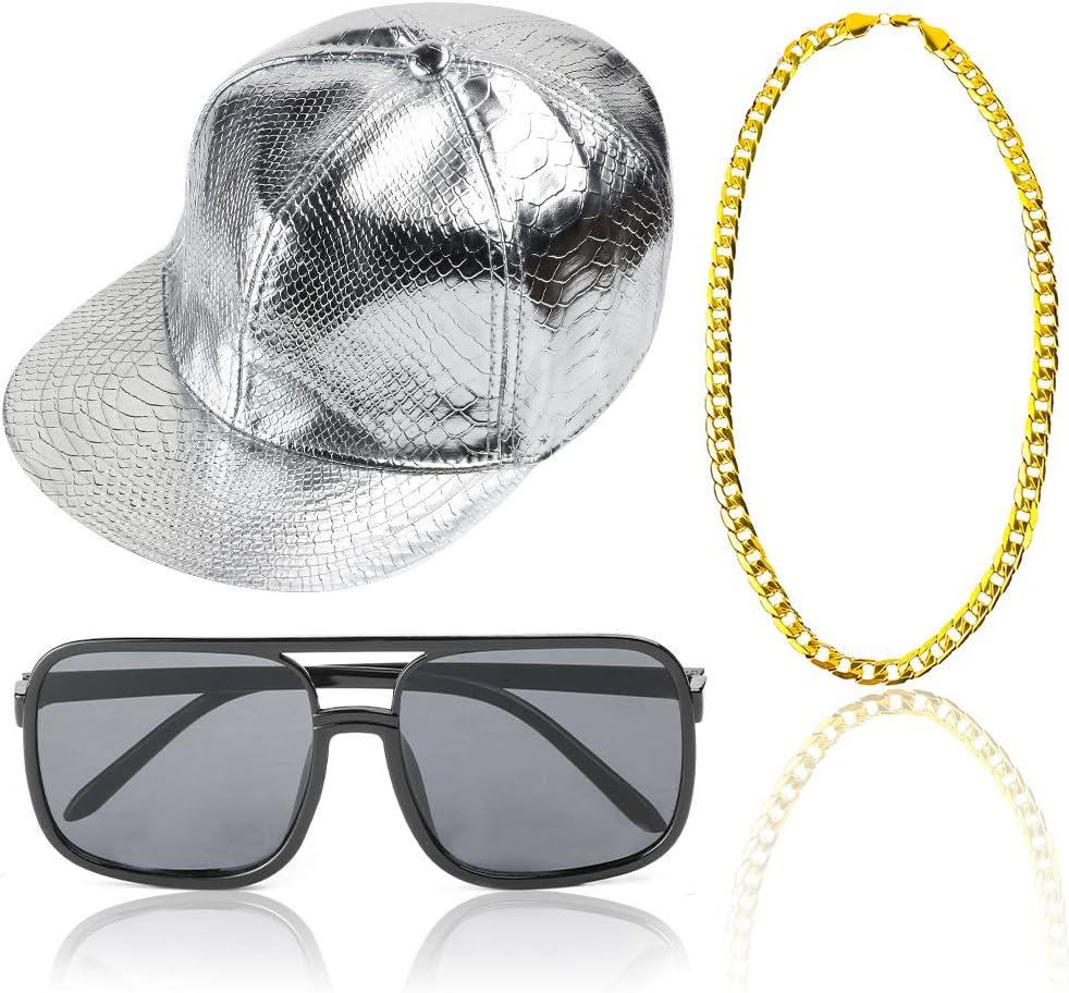Beelittle 80/90s Rapper Hip Hop Costume Accessories Set Adjustable