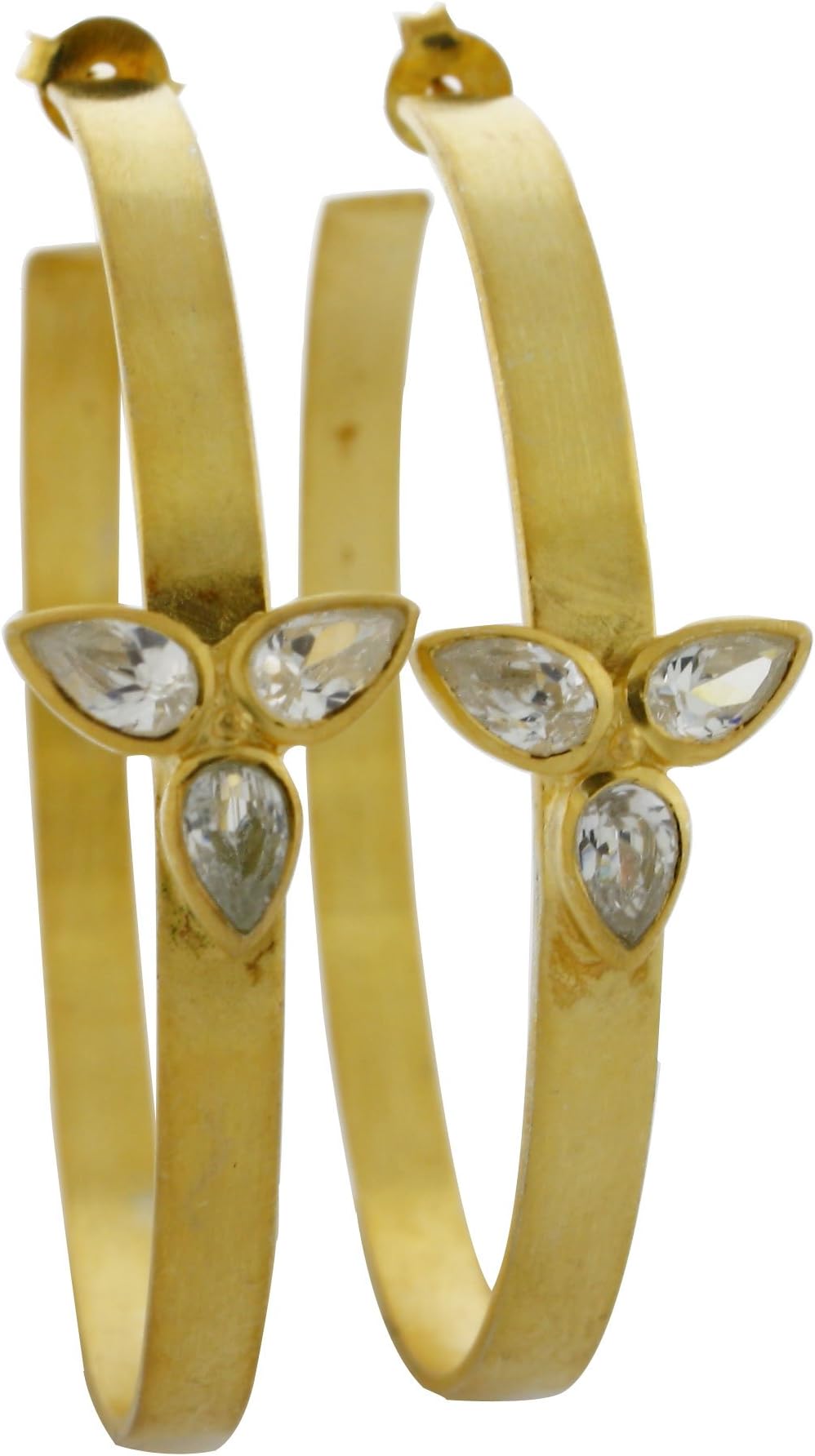 Yellow Gold Plated Sterling Silver Cubic Zirconia Lotus Buds in Bloom Hoops