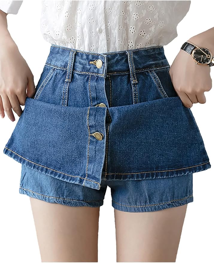 IKIIO Women's Casual Summer High Waist Slim Fit Skirts Denim Skirt with