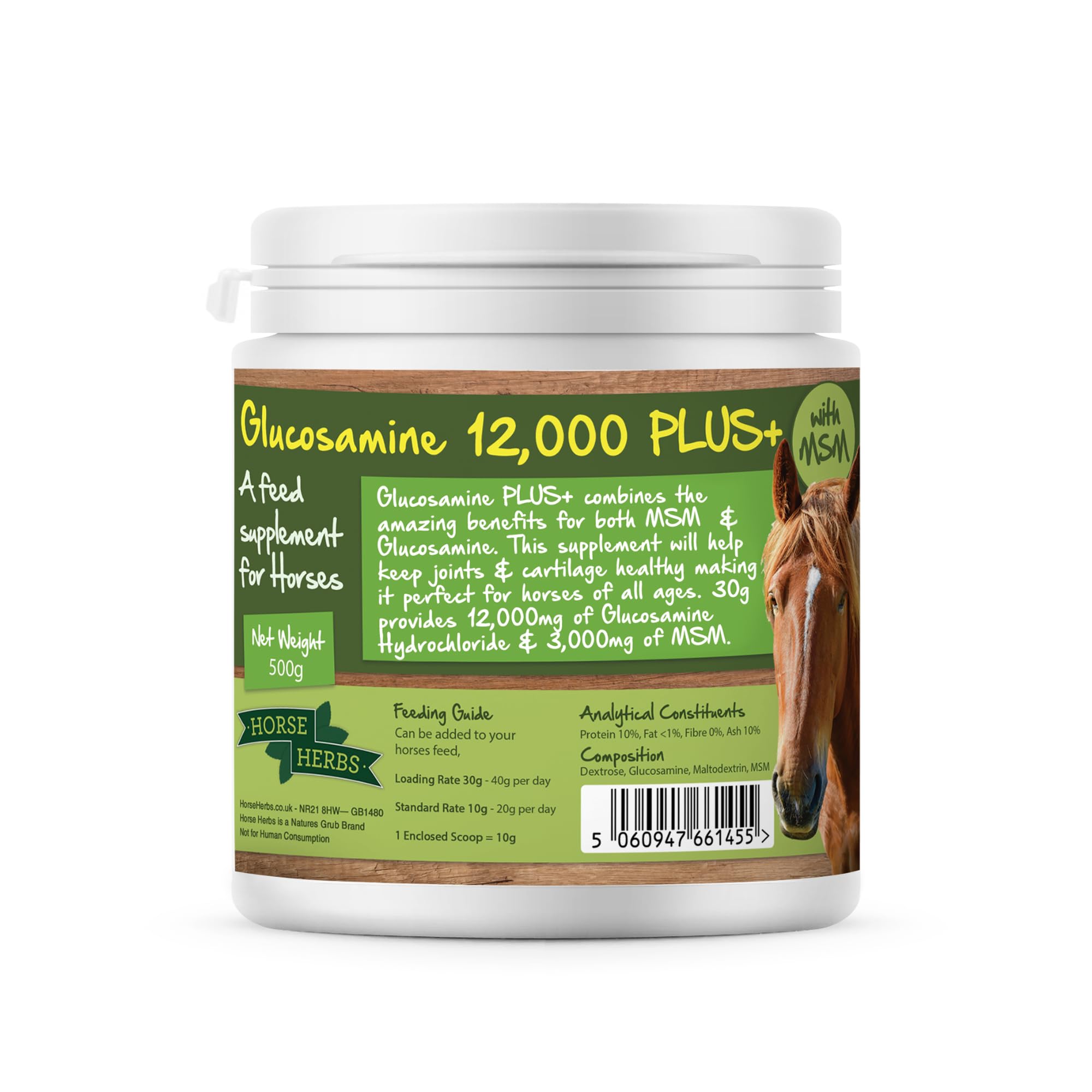 Horse Herbs Glucosamine 12,000 PLUS+ 500g Tub | Ready To Use Horse & Pony Supplement, Support For Equine Joints & Mobility