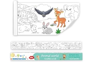 300x38cm Squeaky Clean Sticky Coloring Drawing Paper Roll for Kids, Animal Wall Painting Stickers,Kryhonva Segmented Coloring