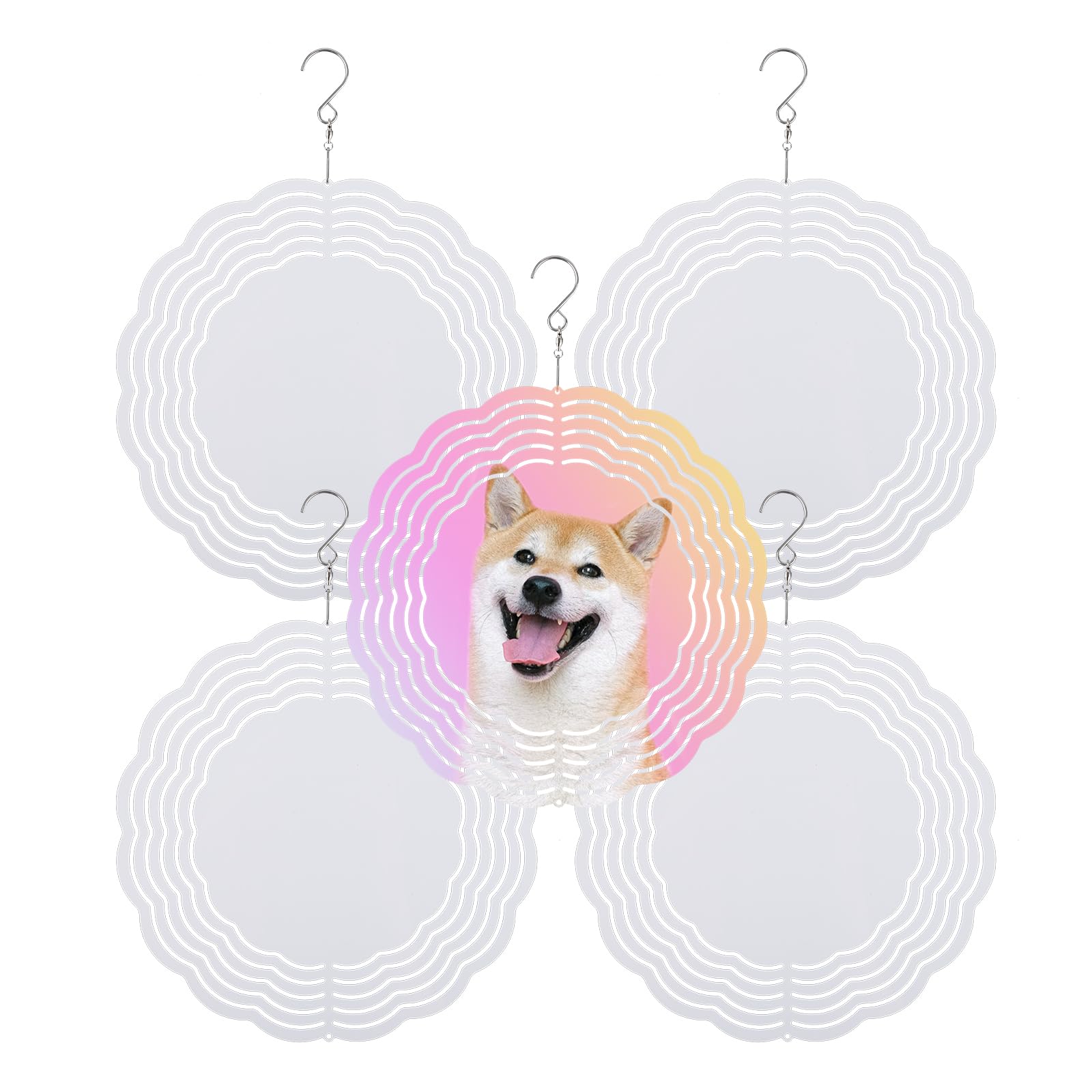 5pcs 8 Inch Sublimation Wind Spinner, sublimation blanks spinners 3D Wind Spinners Aluminum Wind Spinners Hanging for Indoor Outdoor Garden Lawn Yard Decoration