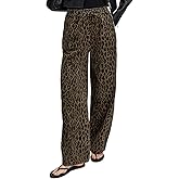 Kedera Women's Leopard Print Jeans Baggy Wide Leg Trousers Mid Rise Y2K Jeans Loose Elastic Waist Drawstring Pants