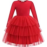 Arshiner Toddler Tutu Dress Girls Long Sleeve Fall Winter Tiered Formal Party Tulle Dresses for Kids 2-6Y