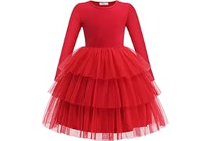 Arshiner Toddler Tutu Dress Girls Long Sleeve Fall Winter Tiered Formal Party Tulle Dresses for Kids 2-6Y