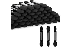 GCQQ 50pcs Eyeshadow Applicators Dual Head, Black Eye Shadow Brushes, Sponge Eyeshadow Applicator Double Side, 2.16" Professional Disposable Eye Shadow Brushes for Makeup(Black)