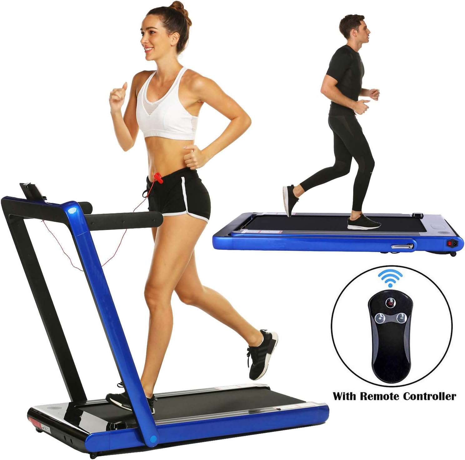 2 in 1 Under Desk Folding Treadmill,Electric Motorized Portable Pad Treadmills Walking Jogging Running Exercise Fitness Machine with Remote Controller and Bluetooth Speaker for Home Gym Office