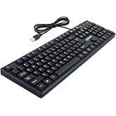 Manhattan Wired Computer Keyboard &ndash; Basic Black Keyboard - with 4.5ft USB-A Cable, 104-keys, Foldable Stands - Compatible for Windows, PC, Laptop - 3 Yr Mfg Warranty &ndash; 179324
