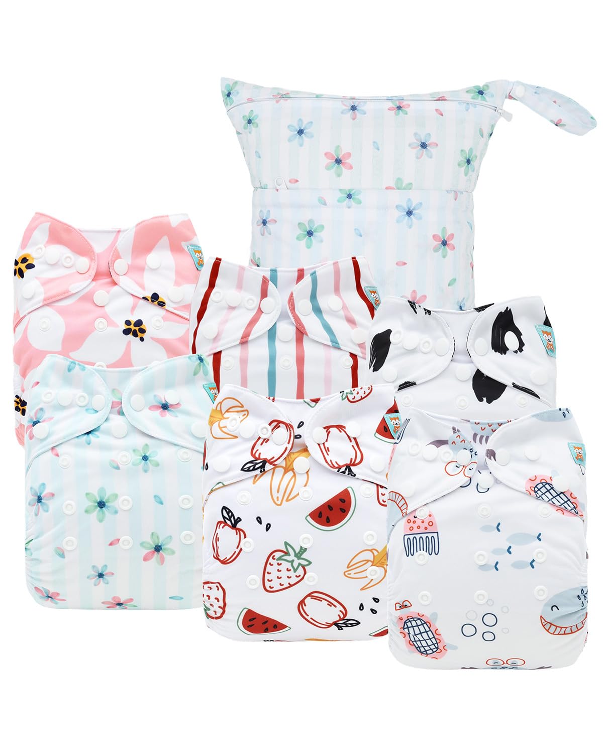 Photo 1 of ALVABABY Cloth Diaper Covers 6pcs and 1 Wet Dry Bag, Washable Reusable Diaper Cover with Multi-Functional Bag, Cloth Diaper Shell for Prefold, Flat or Fitted Cloth Diaper Inserts 6NKZ08