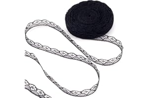 Winsyison 10 Yards Black Lace Trim Ribbon, Vintage Lace Ribbon Roll for Bridal, Flower Trim Sewing Accessories for Bouquet Packaging Wrapping Wedding Decorations DIY Crafts