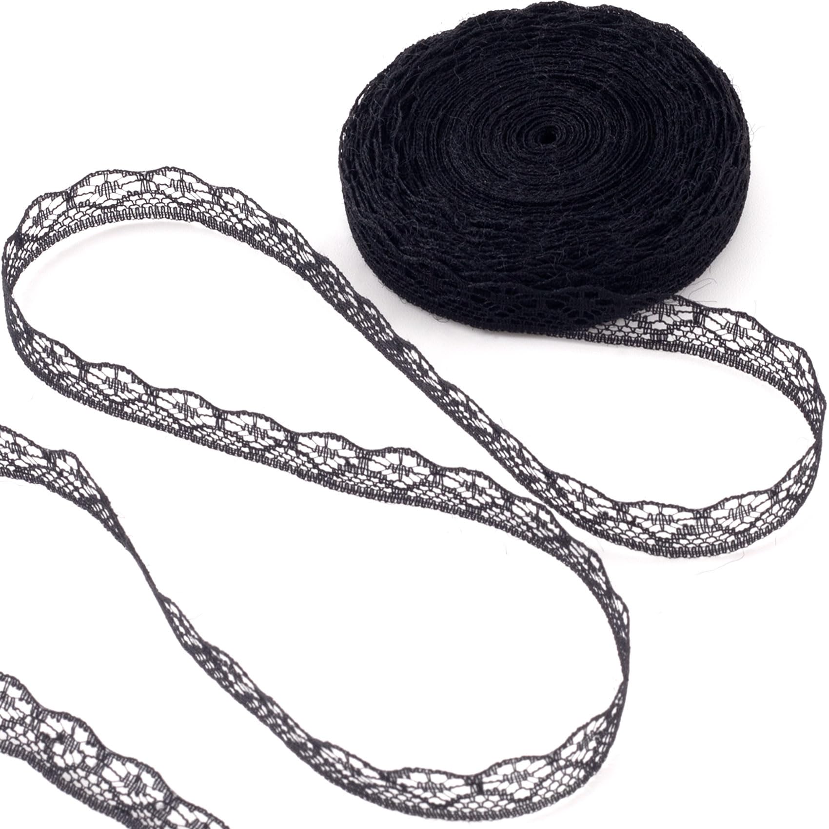 Photo 1 of Winsyison 10 Yards Black Lace Trim Ribbon, Vintage Lace Ribbon Roll for Bridal, Flower Trim Sewing Accessories for Bouquet Packaging Wrapping Wedding Decorations DIY Crafts