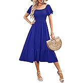 AUSELILY Women's Summer Empire Waist Dress Smocked Flutter Short Sleeve Square Neck Midi Dresses 2026 New