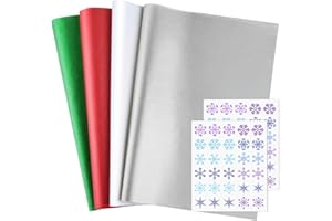 TUPARKA Christmas Wrapping Paper, 60 Sheets, 17gsm, Silver, White, Red, Green, 19.7x15 inches, 50x38cm, Snowflake Stickers, G