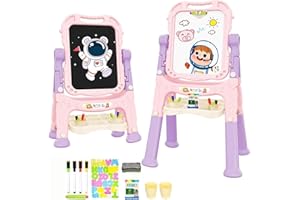 Caoyyss Toddler Easel, Adjustable Standing Easel for Toddlers, Double Magnetic Drawing Board with Painting Accessories, Birth