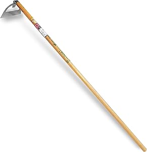 Nisaku NJP1014 Handheld Long Handle Draw Hoe, Authentic Tomita (Est. 1960) Japanese Stainless Steel, 6" Blade Width, Polished Wood